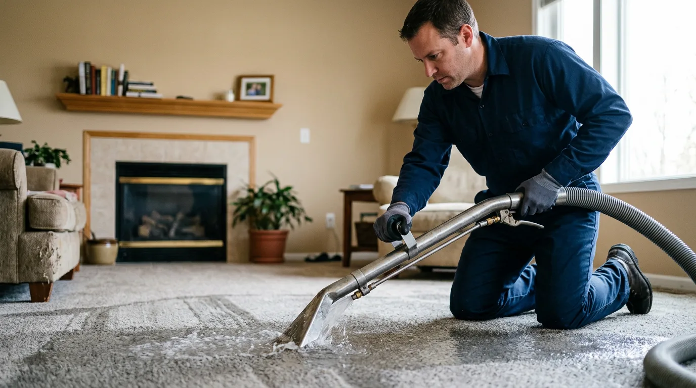 Water damage restoration technician working near Le Mars, IA